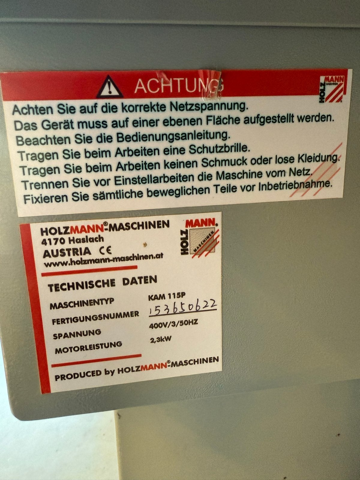 Holzmann KAM 115P kantenlijmer, Ophalen