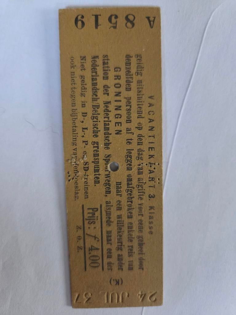 ns vakantiekaart uit 1937 Groningen, Verzamelen, Spoorwegen en Tramwegen, Ophalen of Verzenden, Trein, Overige typen