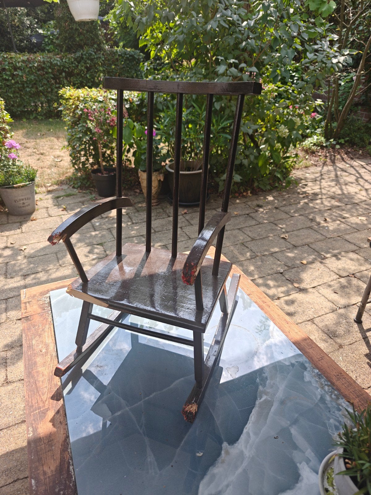 Vintage houten kinder schommelstoel - opknapper, Antiek en Kunst, Ophalen