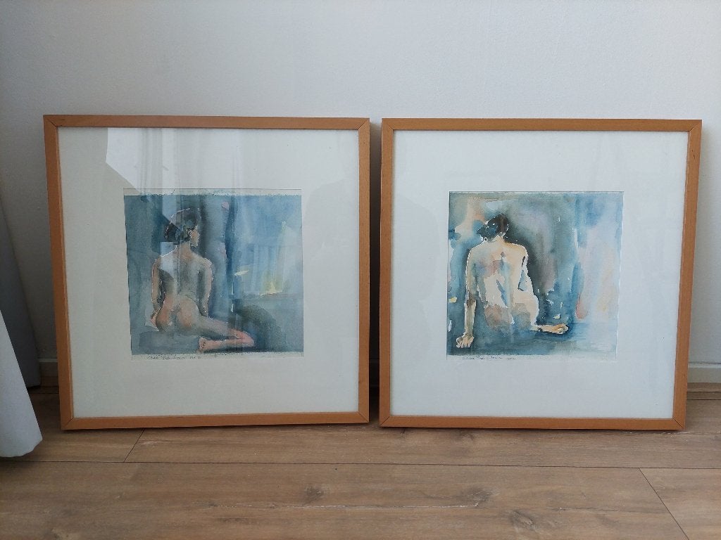 Twee schilderijen van Anke Schuitema, Ophalen of Verzenden, Aquarel, Figuren