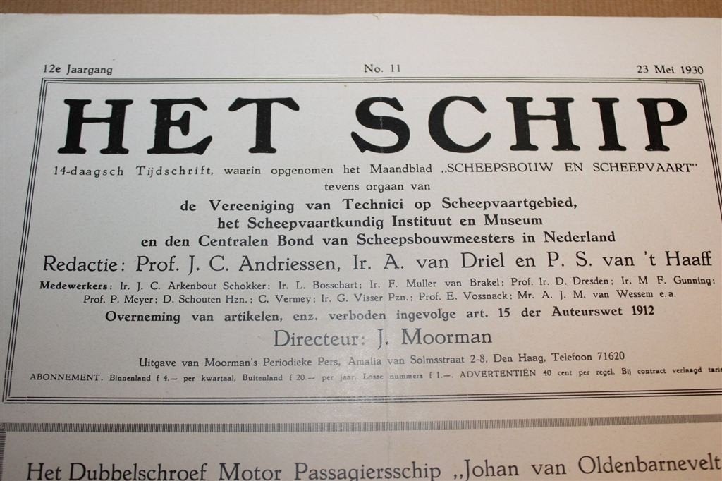 Het Schip 1930 — Johan van Oldenbarnevelt Passagiersschip, Verzamelen, Gebruikt, -, Kaart, Foto of Prent, -