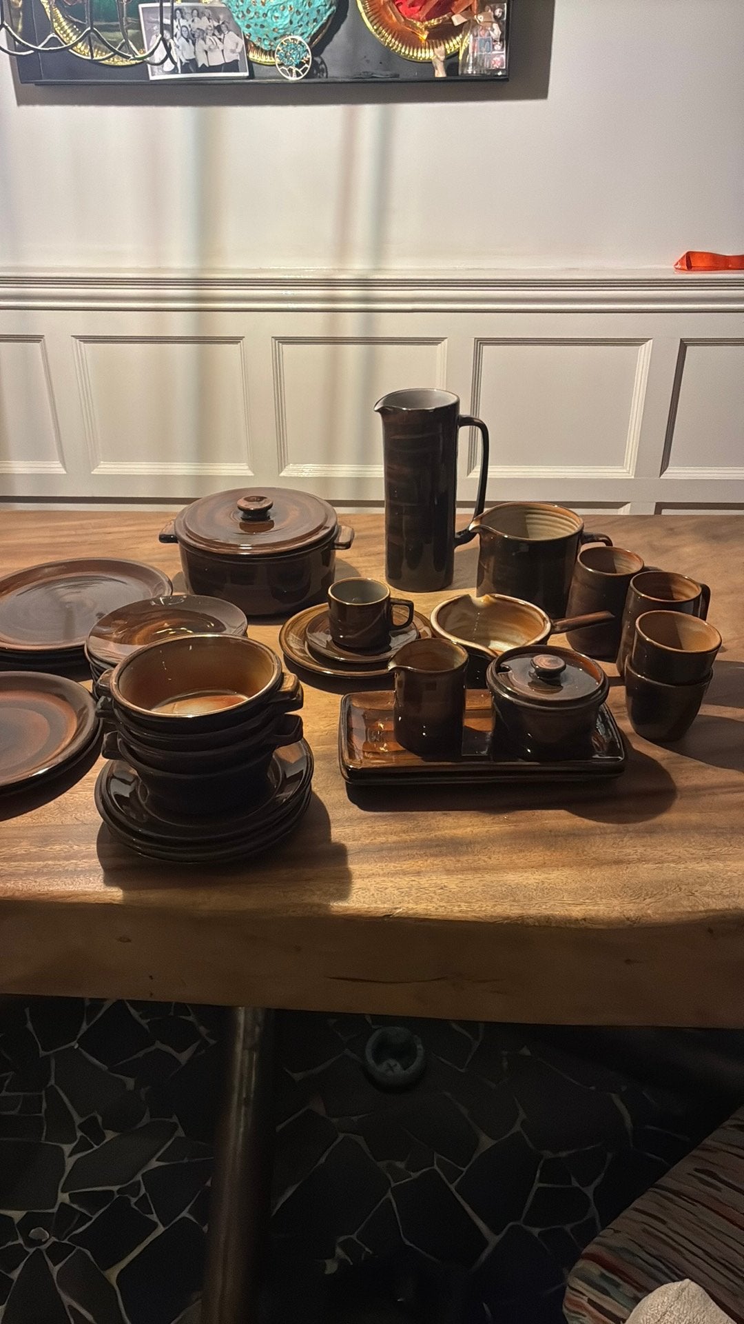 Vintage Geglazuurd bruin servies jaren 70, Huis en Inrichting, Ophalen, Gebruikt, Vintage, Aardewerk