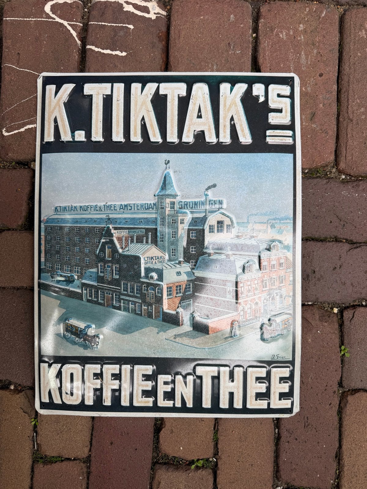 Vintage K. Tiktak's Koffie en Thee reclamebord, Ophalen of Verzenden