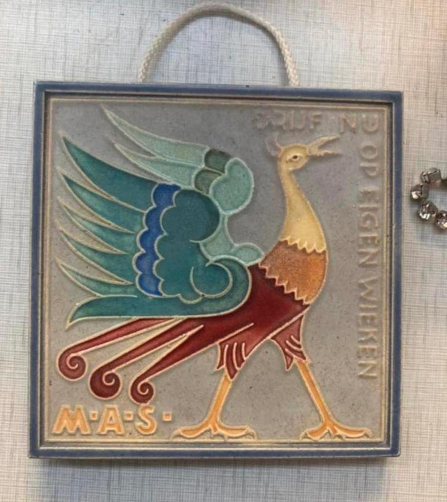 Cloisonnee tegel met pauw Westraven Utrecht begin jaren 60., Ophalen of Verzenden