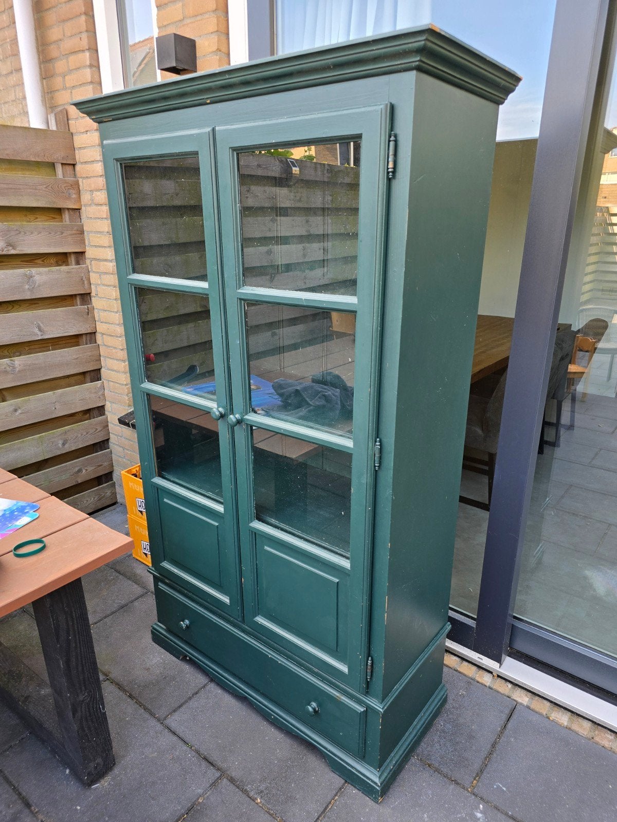 kast met glazen deuren en lade - 186x110x39 cm, Huis en Inrichting, Kasten | Boekenkasten, Ophalen, Gebruikt, 150 tot 200 cm, 25 tot 50 cm