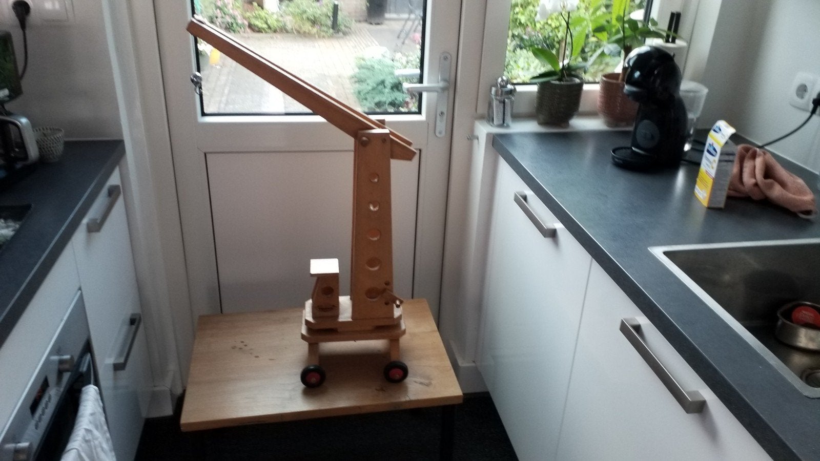 houten hijskraan, Ophalen, Gebruikt