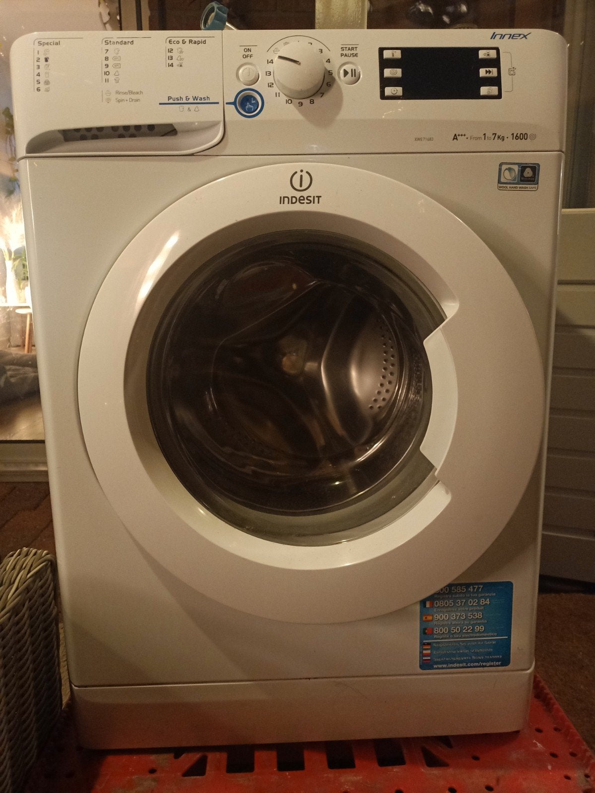 Indesit Wasmachine 7kg 1600 toeren A+++, Witgoed en Apparatuur, Wasmachines, Ophalen, 6 tot 8 kg, Gebruikt, 1600 toeren of meer