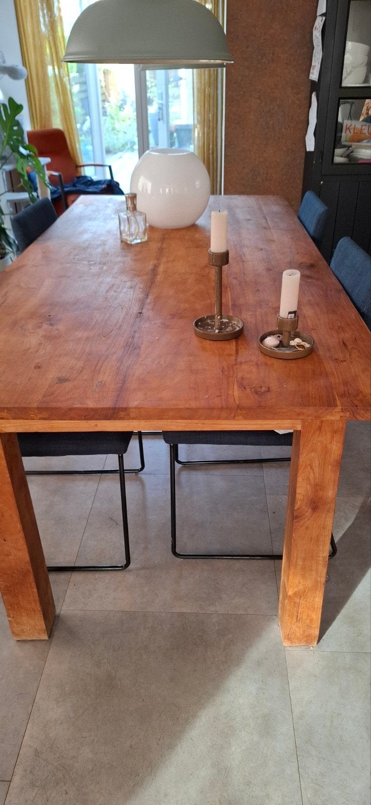 Teakhouten tafel met gebruikerssporen, Huis en Inrichting, Ophalen, Gebruikt, Teakhout, 50 tot 100 cm