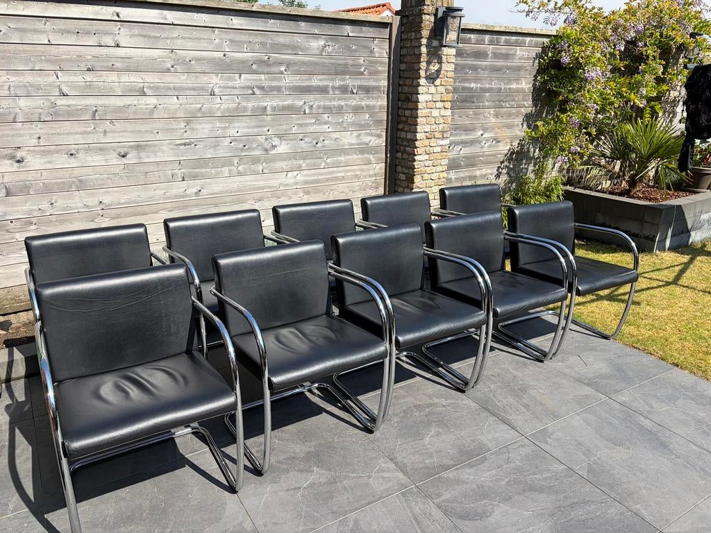 10 lederen vergaderstoelen, BRNO, Fasem, Knoll, Ophalen, Gebruikt, Zwart, Vijf, Zes of meer stoelen