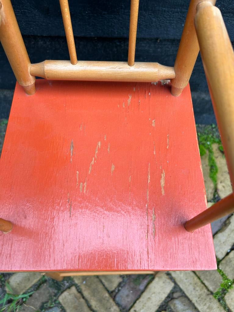 Vintage kinderstoel, inklapbaar, blauw/oranje, Ophalen, Gebruikt, Inklapstoel