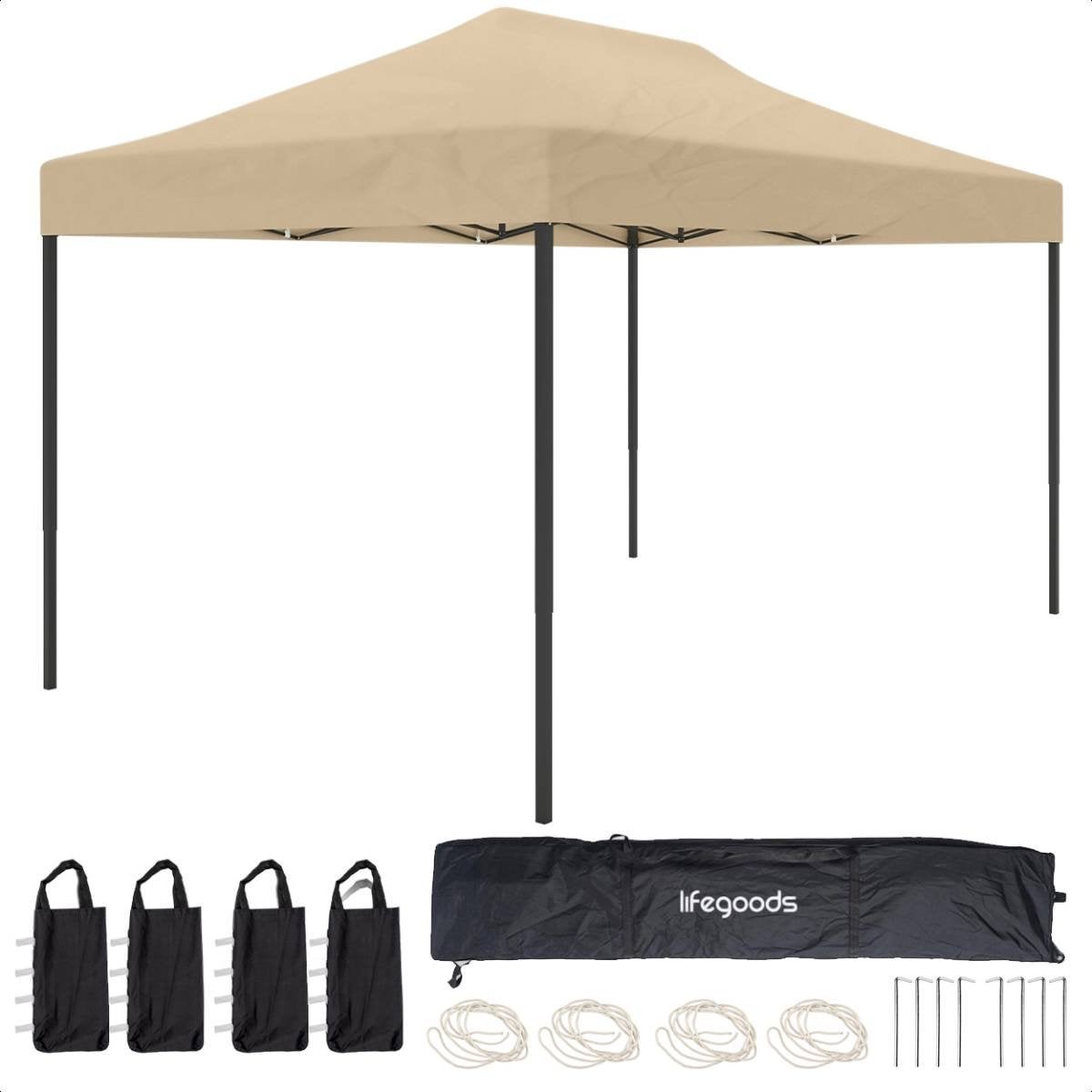 Partytent Paviljoen 3x4.5m Waterdicht Beige (zonder zijwande, Opvouwbaar, Partytent, Zo goed als nieuw, 4 tot 6 meter