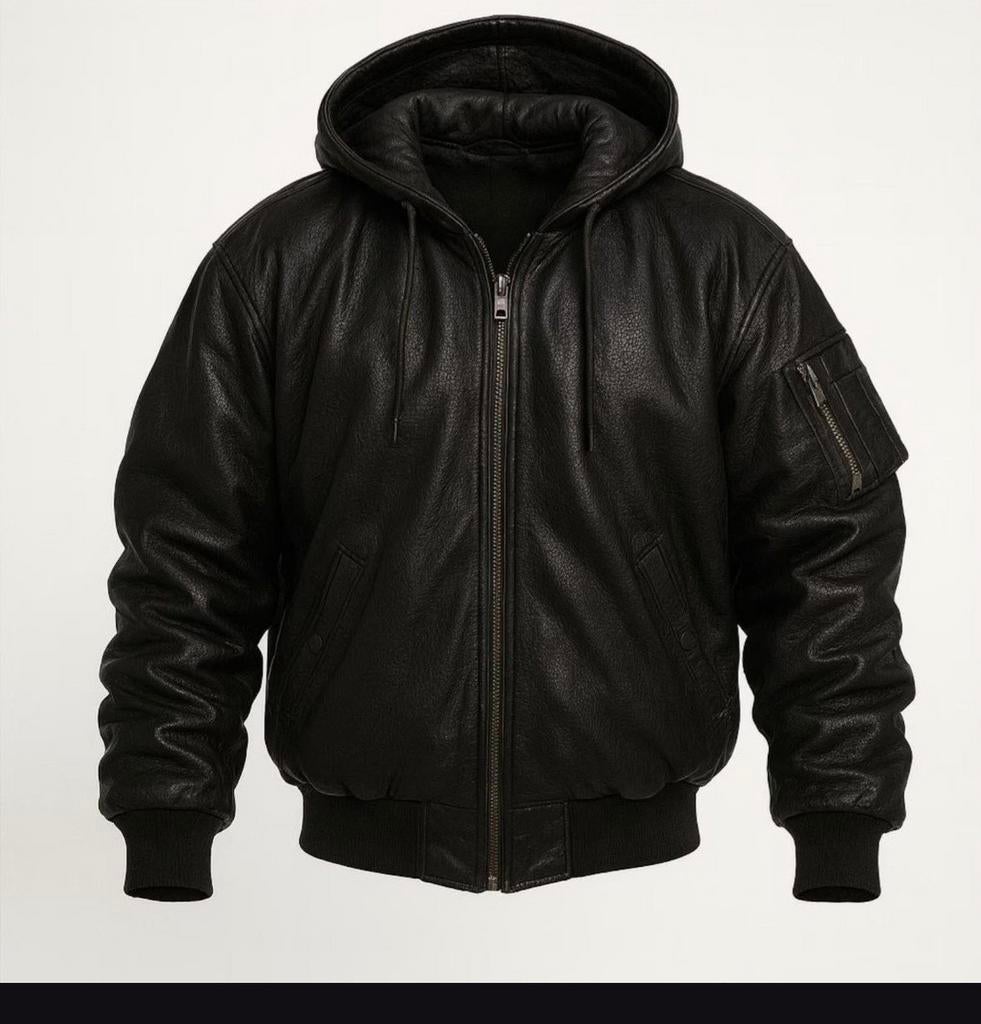 Zwart leren hoodie met capuchon nieuw 173 € nu voor  75 €..n, Kleding | Heren, Jassen | Winter, Zwart, Ophalen of Verzenden, Zo goed als nieuw