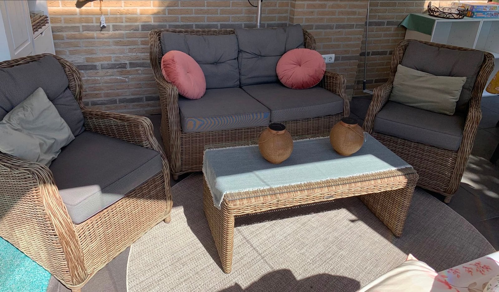 Rattan Loungeset met 2 Stoelen, Bank en Salontafel, Ophalen, 4 zitplaatsen, Gebruikt, Loungeset