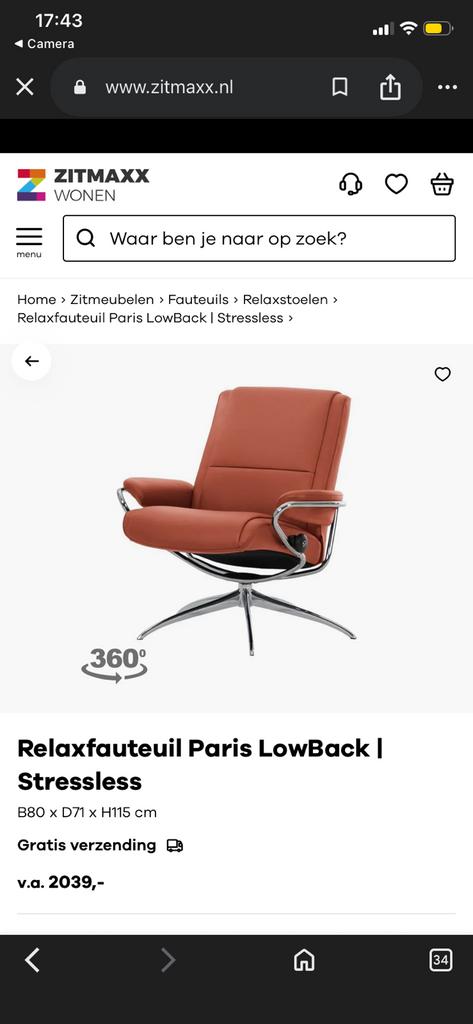 Stressless Paris Low Back, Huis en Inrichting, Fauteuils, Ophalen, Zo goed als nieuw, Leer