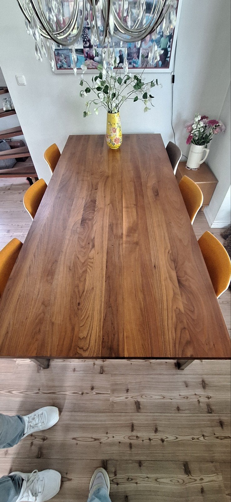 Bert Plantagie eettafel, notenhout met stalen poten, Ophalen, 200 cm of meer, 50 tot 100 cm, Zo goed als nieuw