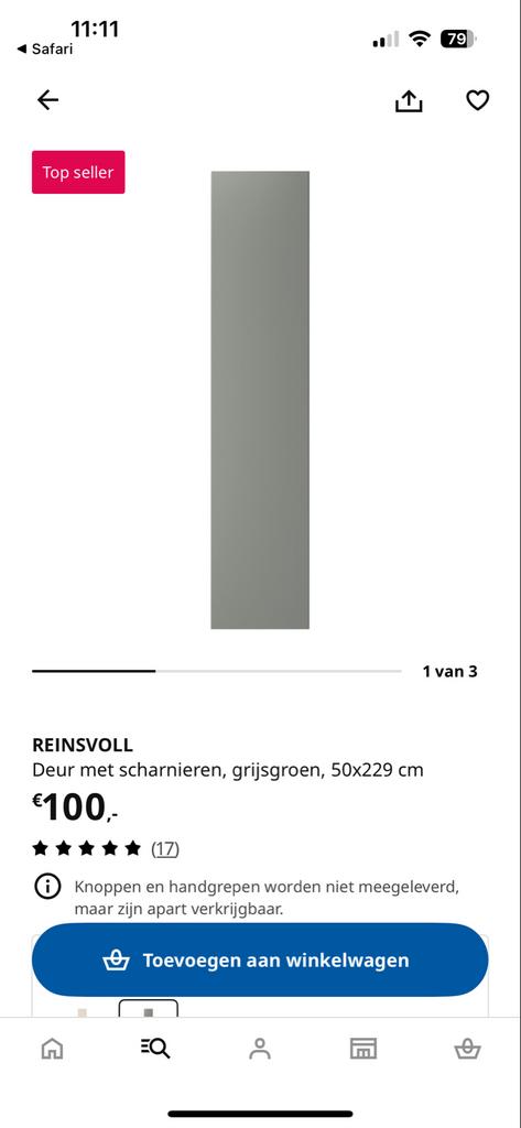 3x IKEA reinsvoll deuren grijsgroen 229 x 50 cm, Ophalen, 200 cm of meer, Nieuw, 50 tot 100 cm
