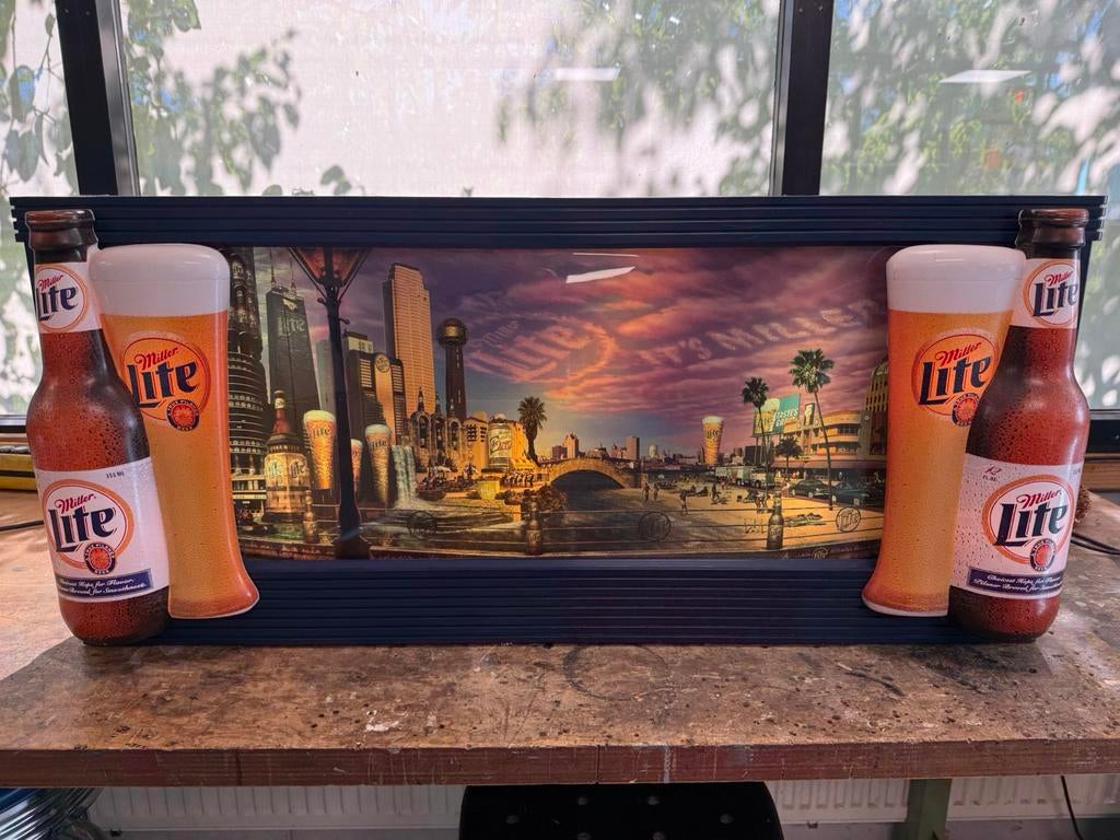 Zeldzame Miller Lite Coast to Coast II bewegende lichtbak!!, Ophalen, Zo goed als nieuw, Reclamebord, Plaat of Schild, Overige merken