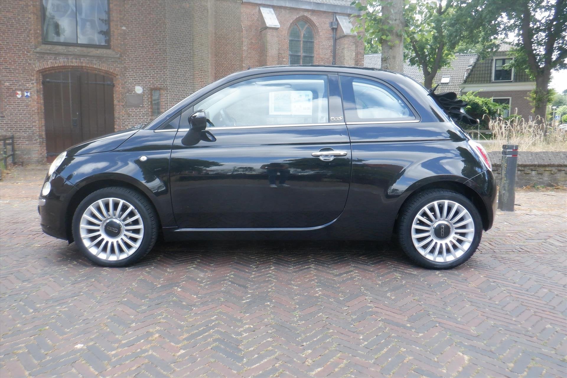 Fiat 500 1.2 Lounge - PDC-AIRCO-109.000 KM, Gebruikt, 4 cilinders, Leder en Stof, Zwart