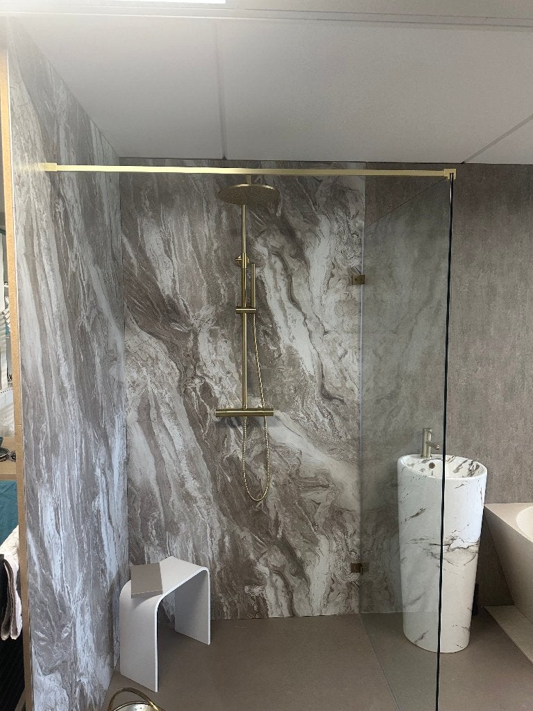 Complete Inloopdouche 100cm set Douchewand Douchekraan Goud, Ophalen, Wiesbaden, Info@dealplein.nl, Nieuw