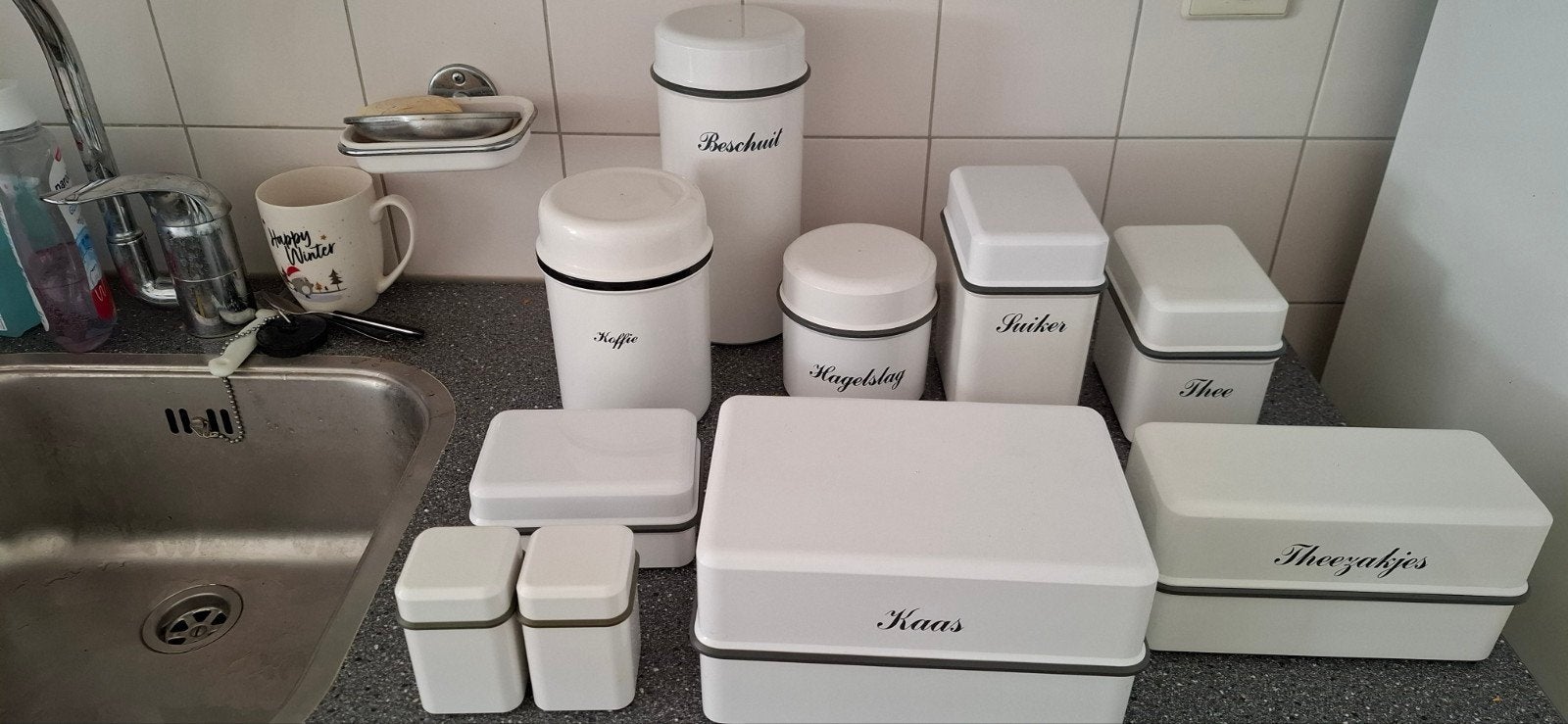 voorraadpotten set - Koffie, Thee, Suiker, Beschuit,, Ophalen, Kunststof