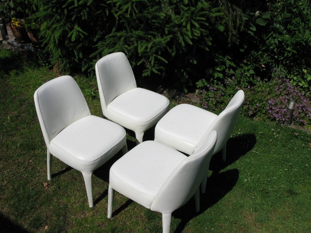 4x STOEL "FEBO" MAXALTO B&B WIT LEER, Ophalen, Wit, Design, Leer