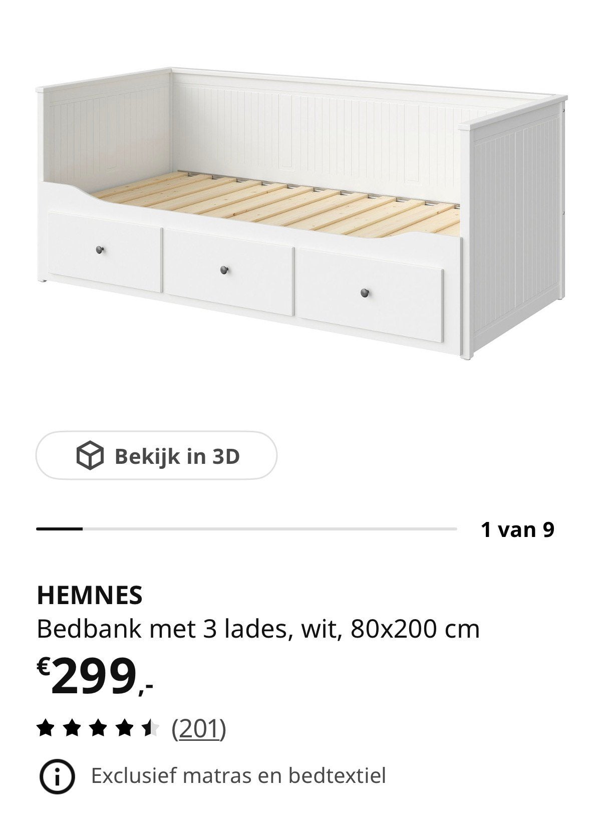 Witte Ikea Hemnes uitschuif bedbank 1-2 pers. + 2 matrassen, Huis en Inrichting, Slaapkamer | Bedden, Ophalen, Verstelbaar, Eenpersoons