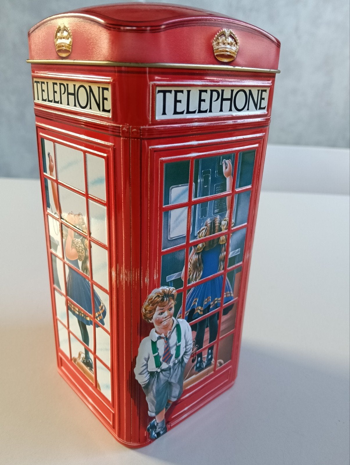 Vintage spaarpotje. Telefooncel., Ophalen of Verzenden, Gebruikt, Metaal of Blik, Overige thema's