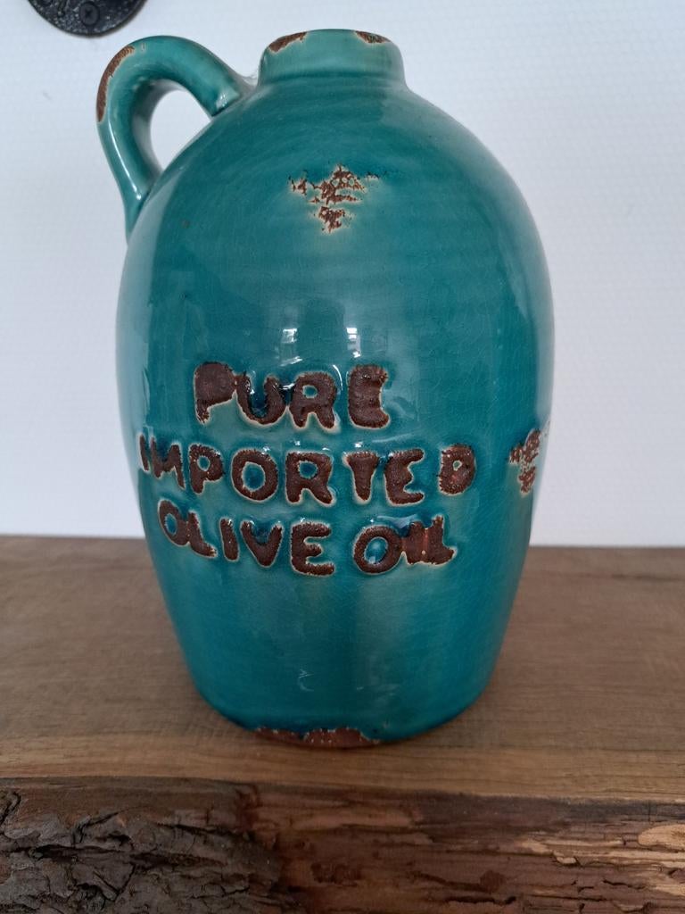 Turquoise aardewerk kruik - 20cm hoog, 12cm diameter, Ophalen of Verzenden