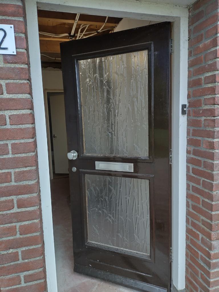 Bruine buitendeur met glas, 211x90,5 cm, Ophalen, Gebruikt, 80 tot 100 cm, Buitendeur