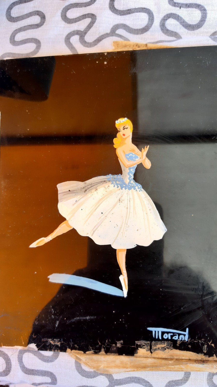 Vintage ballerina schilderij op glas - Morand, Antiek en Kunst, Ophalen of Verzenden
