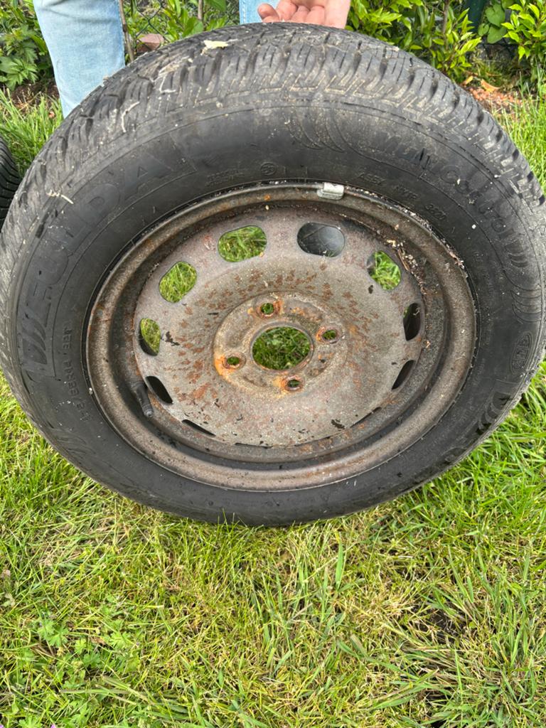 4x All Season Banden met Velgen 175/65R14 82T, Ophalen, 14 inch, Gebruikt, 175 mm