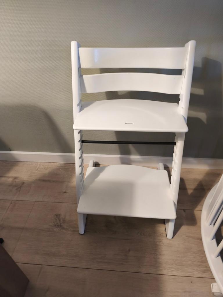 Tripp Trapp meegroei stoel stokke wit, Ophalen, Zo goed als nieuw, Meegroeistoel
