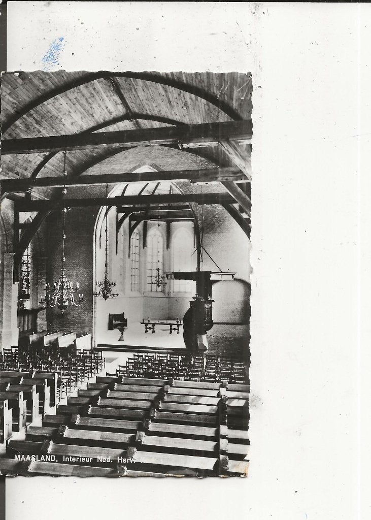 Maasland Ned Herv Kerk Interieur 23-8-1965, Ophalen of Verzenden, 1960 tot 1980, Gelopen, Zuid-Holland