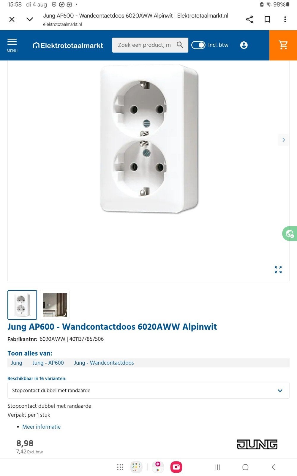 Jung opbouw wandcontactdozen 2 voudig, Doe-het-zelf en Verbouw, Elektra en Kabels, Ophalen, Nieuw, Jung, Stopcontact