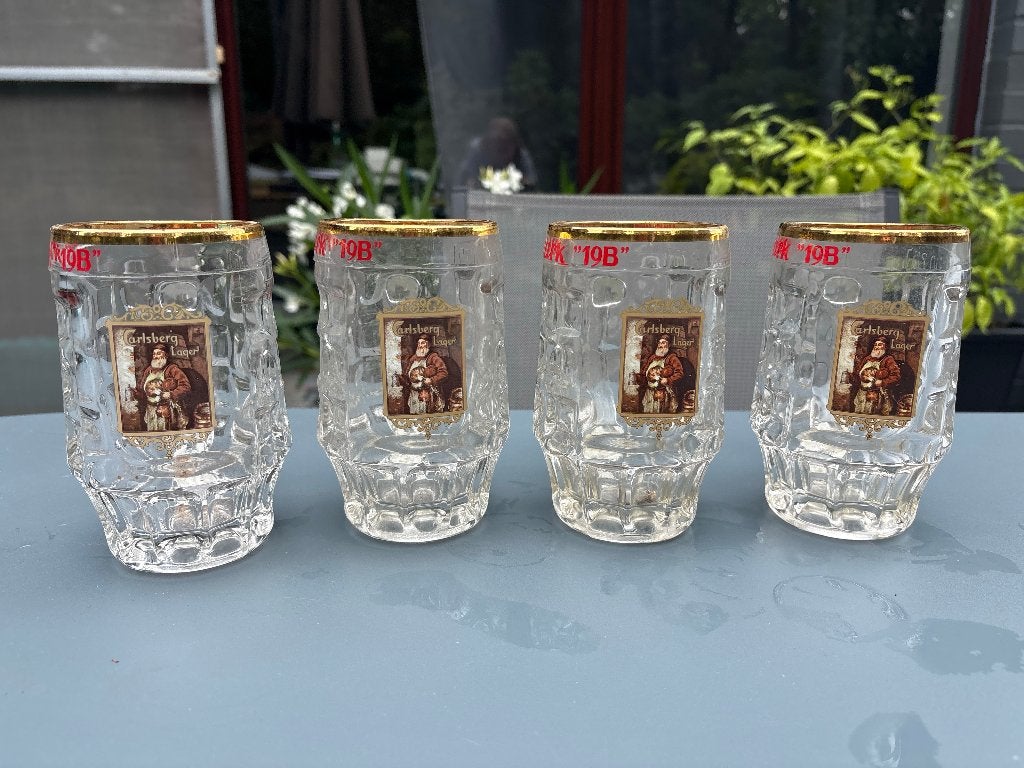 4 Stuks - Vintage Carlsberg Lager bierpul, Ophalen of Verzenden, Zo goed als nieuw, Pul(len), Overige merken