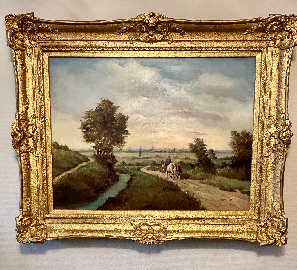 Landelijk genre schilderij door Hermann Schäfer, Ophalen, Gesigneerd, Landschap