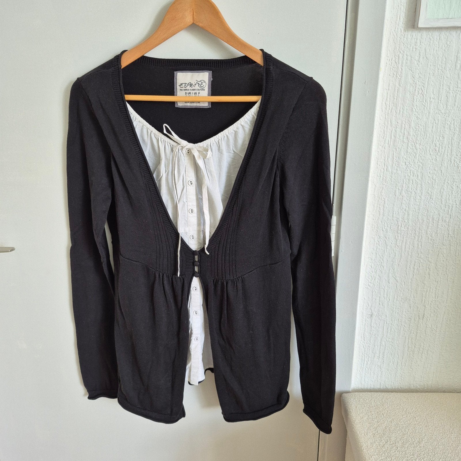 ESPRIT dames vest met blousje (kraag) - Zwart/Wit - Maat M, Ophalen of Verzenden