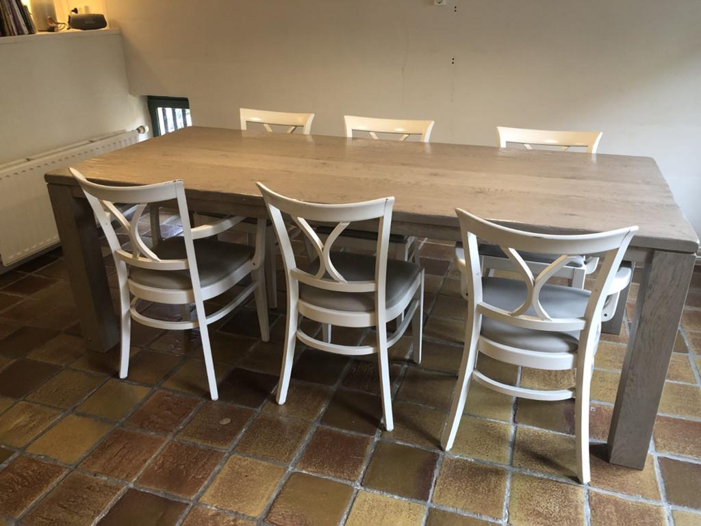 Robuuste Eiken Eettafel met 6 Stoelen, Huis en Inrichting, Tafels | Eettafels, Ophalen, Gebruikt, 200 cm of meer, 50 tot 100 cm
