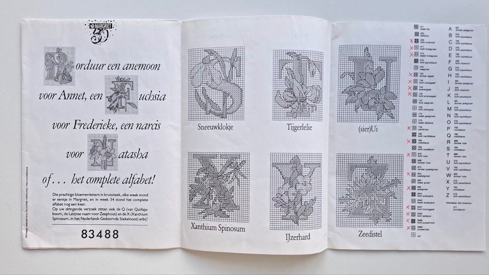 Borduurpatroon bloemen letters., Hobby en Vrije tijd, Ophalen of Verzenden, Zo goed als nieuw, Patroon