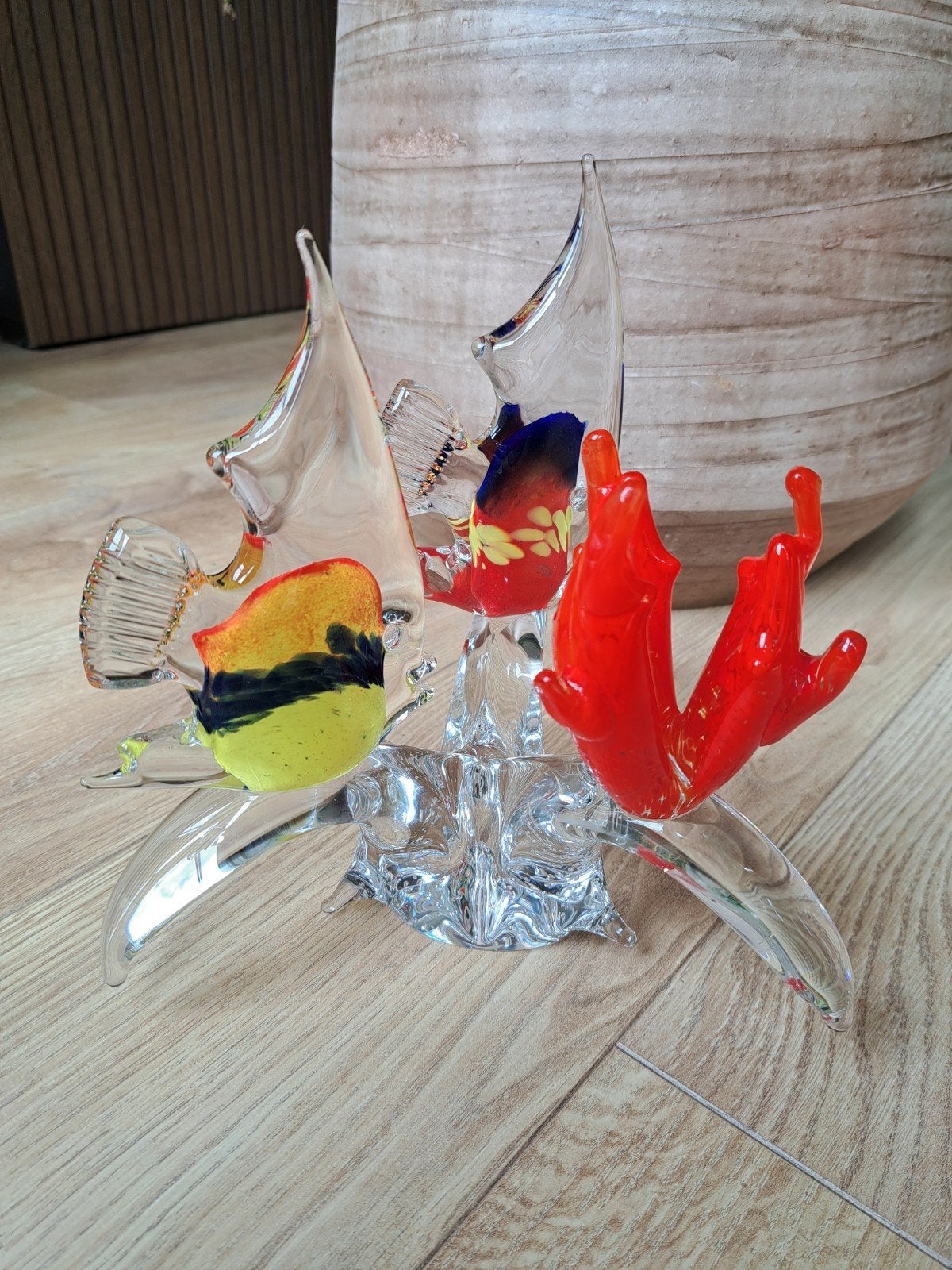 glazen vis & koraal Bohemia Glass Iris hand made czech rep., Antiek en Kunst, Antiek | Glas en Kristal, Ophalen of Verzenden