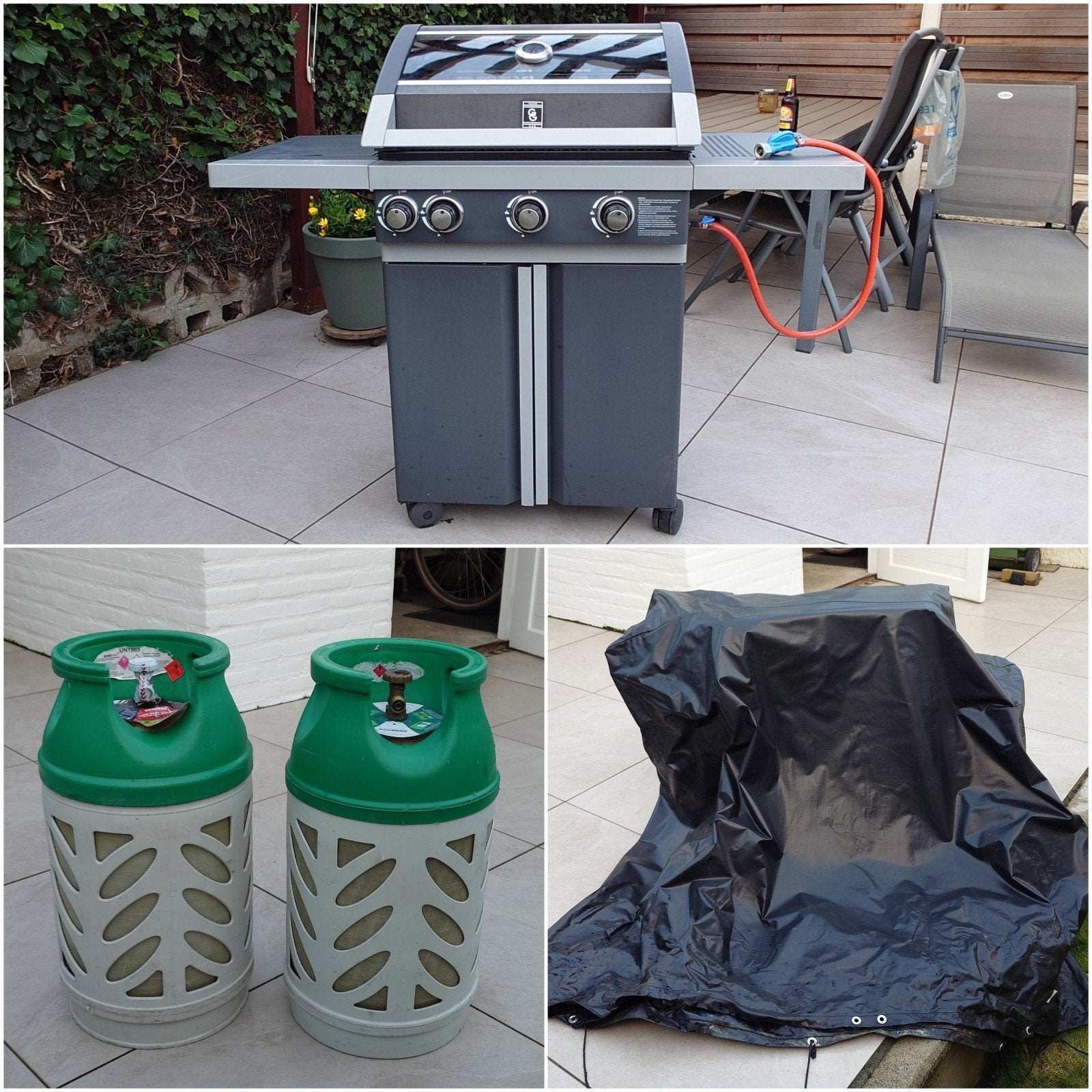 Gasbarbecue met zijbrander en 2 gasflessen, Ophalen, Gebruikt, Garden Grill