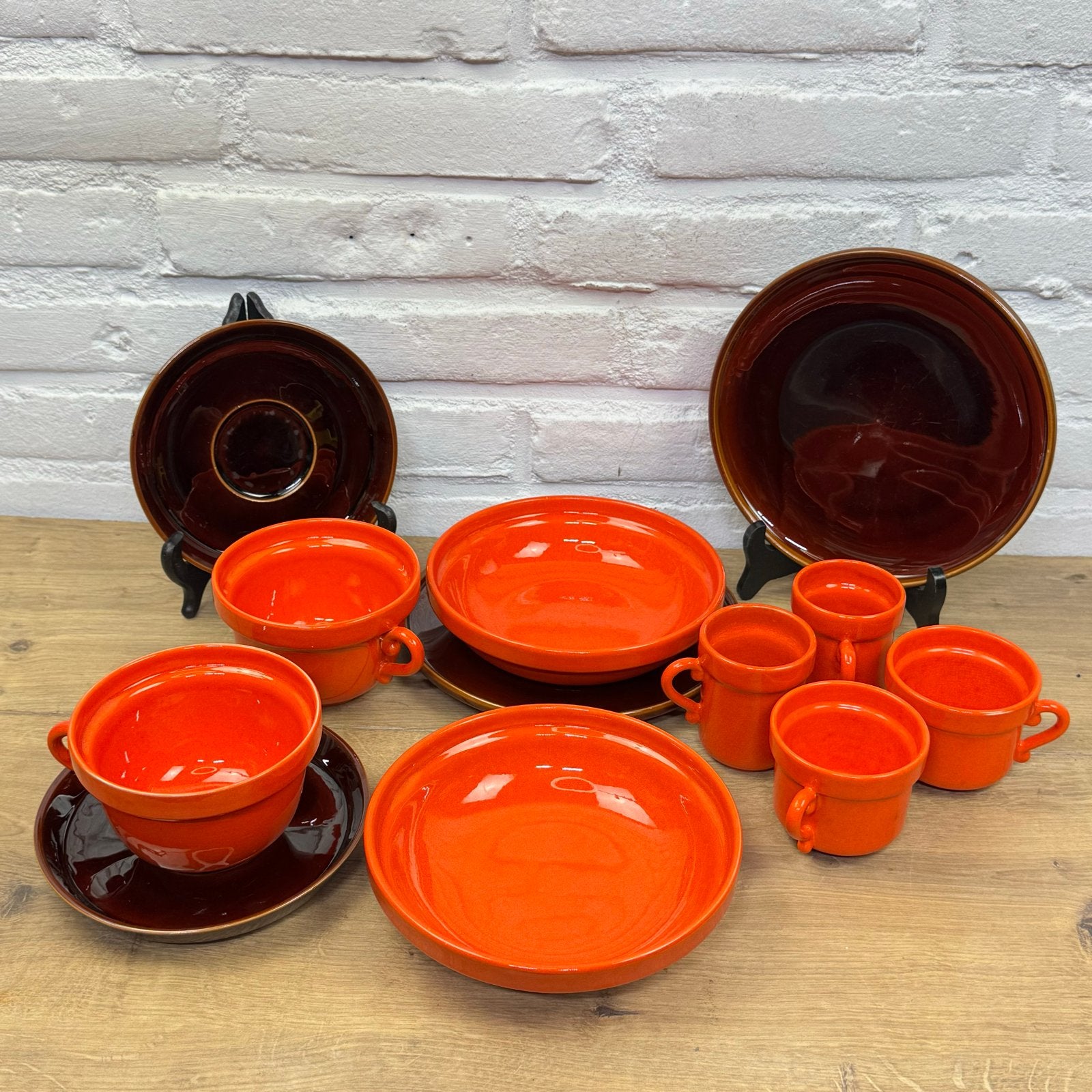 Vintage 70's Oranje Keramiek van de Driehoek Huizen, Antiek en Kunst, Ophalen of Verzenden