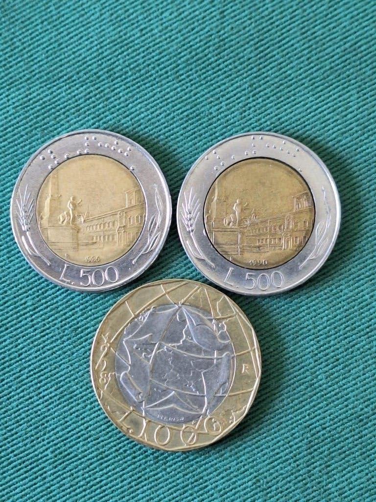 3 munten Italië 500 en 1000 lire 1986-1998, Ophalen of Verzenden, Italië, Losse munt
