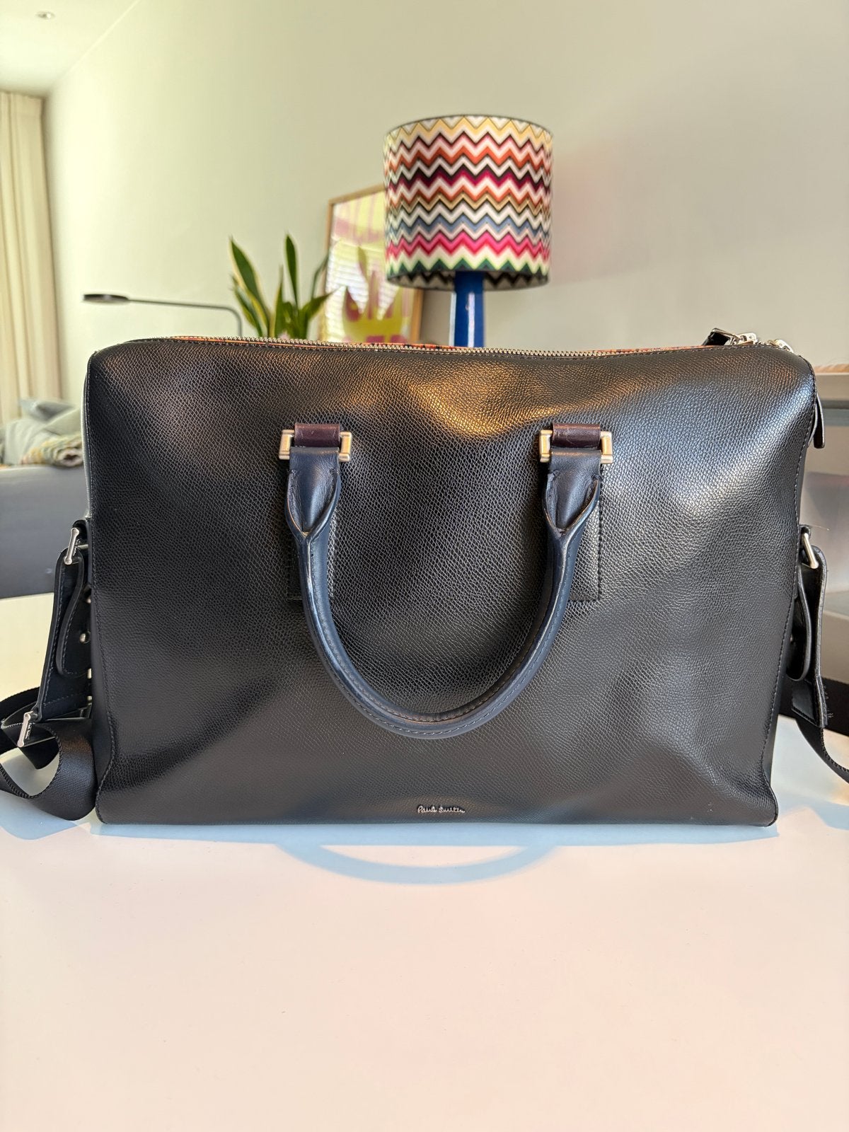 Paul Smith Leren Laptoptas/Aktetas Navy, Gevoerd laptopvak, Aktetas, Ophalen of Verzenden, Zo goed als nieuw