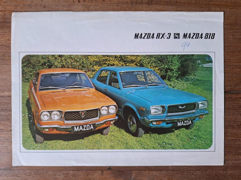 Mazda RX 3 en 818 brochure folder uit 1973, Ophalen of Verzenden, Gelezen, Mazda
