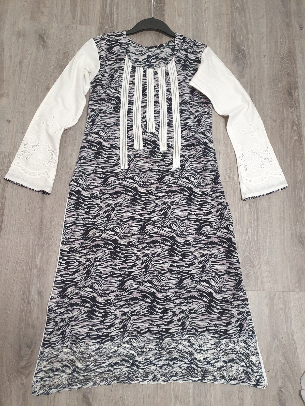 Zwart-wit katoenen jurk tuniek kameez kurta maat S S, Ophalen of Verzenden, Zo goed als nieuw, Maat 36 (S), Zwart