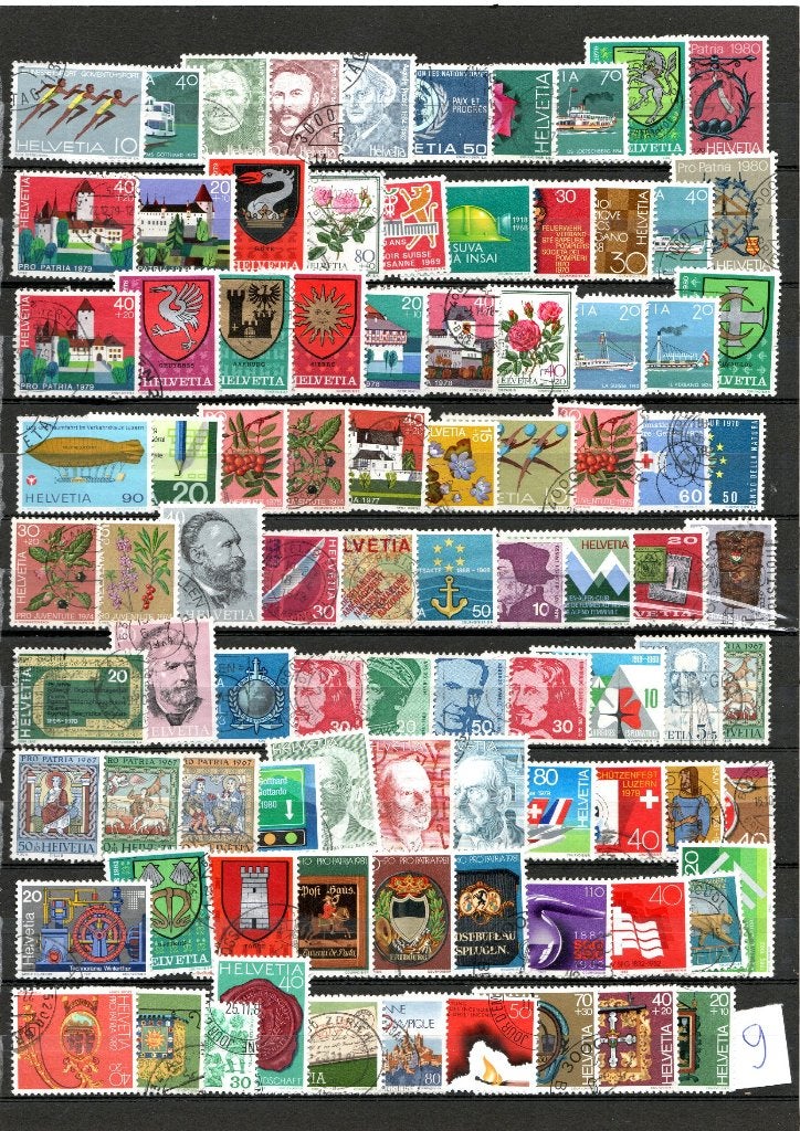 90 zegels Zwitserland blad 9, Ophalen of Verzenden, Gestempeld