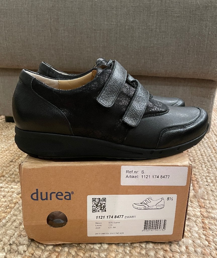 Nieuwe Durea schoenen 38,5 (5,5) wijdte K - stretchleer, Durea, Zwart, Nieuw, Ophalen of Verzenden