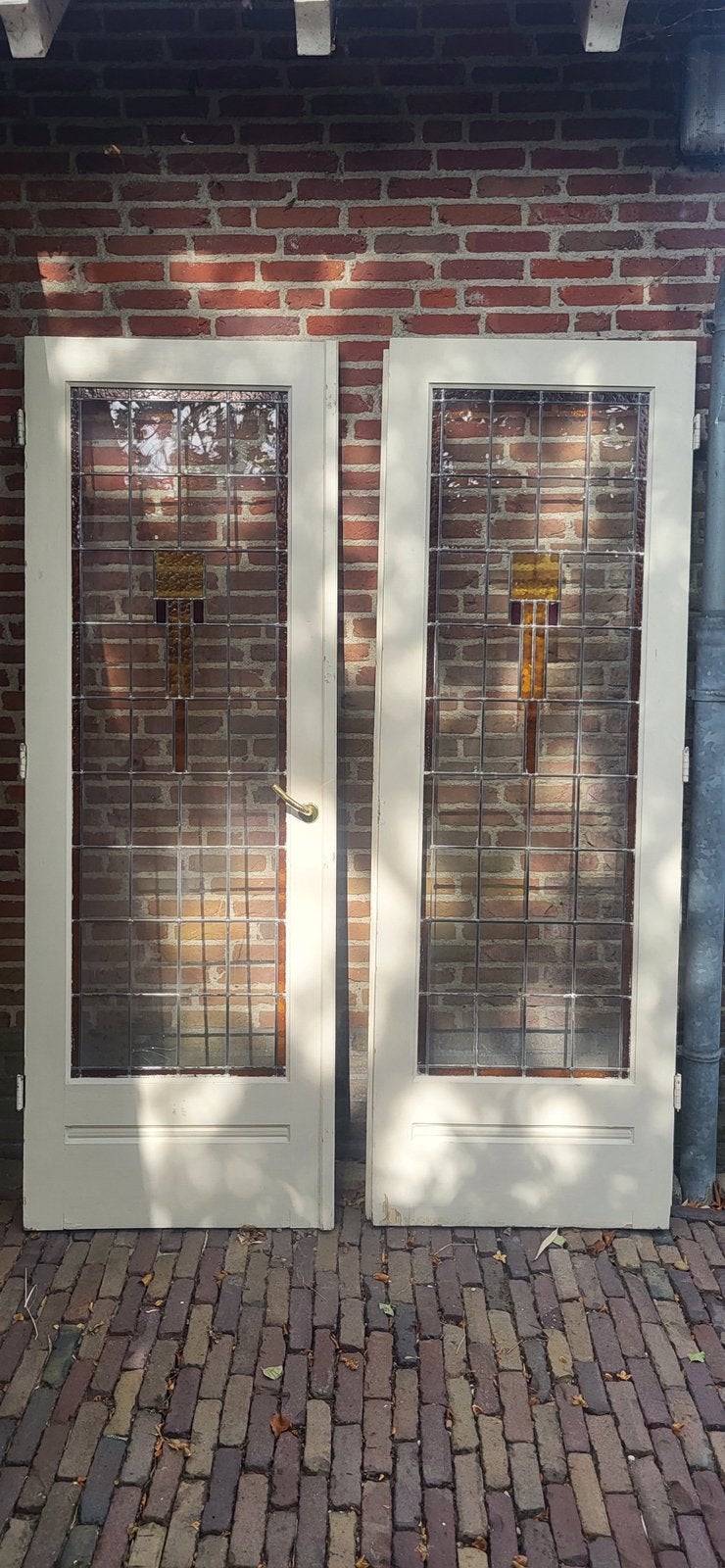 Oude glas in looddeuren afkomstig van Palmgracht Amsterdam, Gebruikt, Minder dan 80 cm, Binnendeur, Ophalen of Verzenden