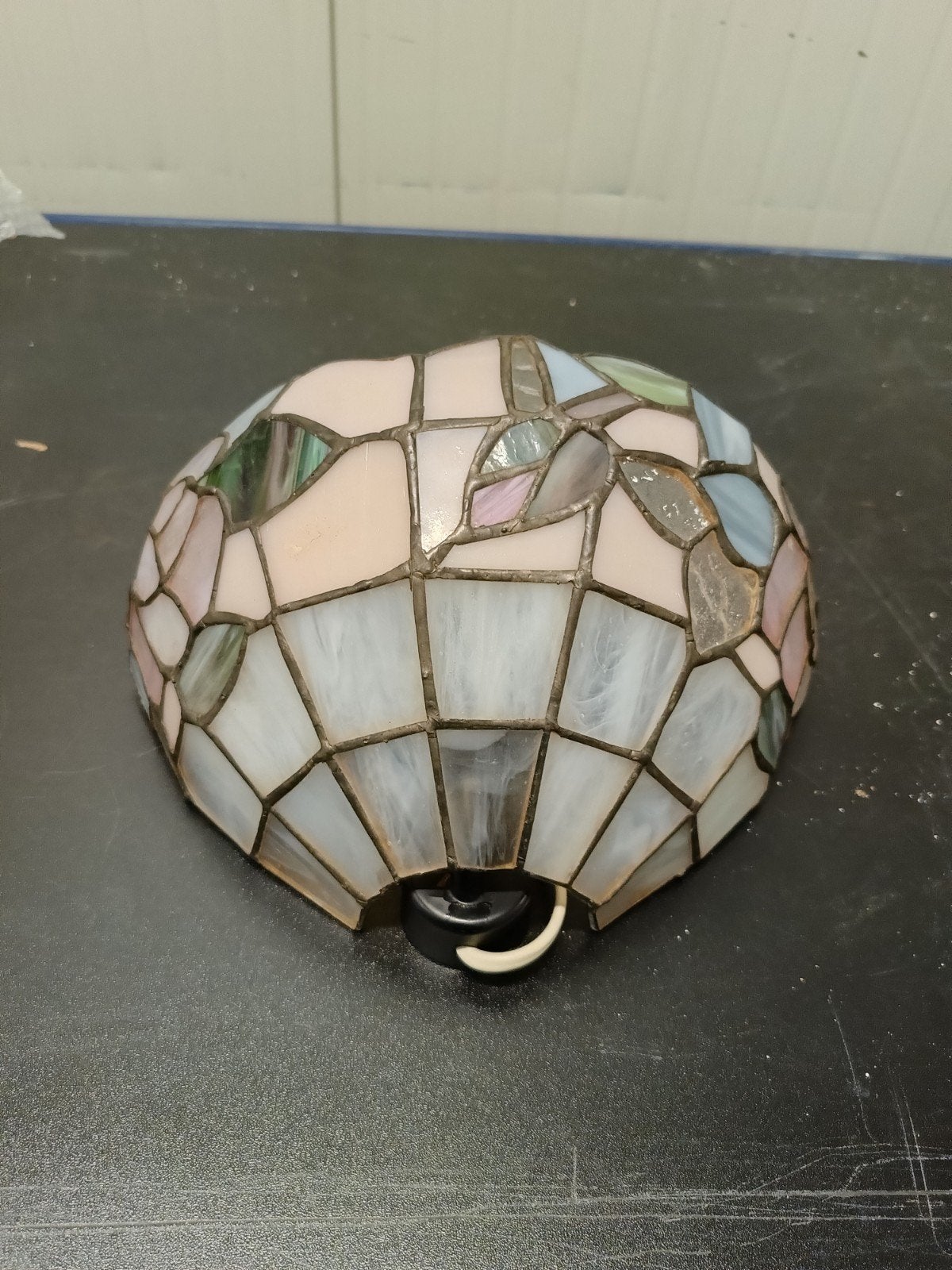 Vintage Tiffany-stijl wandlampje Glas-in-lood Roze & Wit, Ophalen of Verzenden